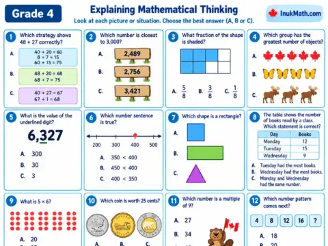 Explaining Mathematical Thinking – Grade 4 math worksheet preview