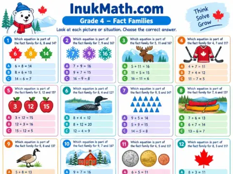 Fact Families – Grade 4 math worksheet preview