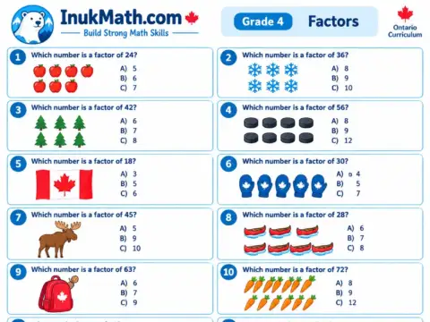 Factors – Grade 4 math worksheet preview