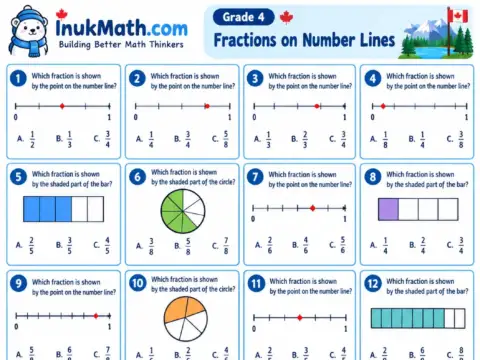 Fractions on Number Lines – Grade 4 math worksheet preview