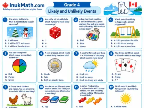 Likely and Unlikely Events – Grade 4 math worksheet preview