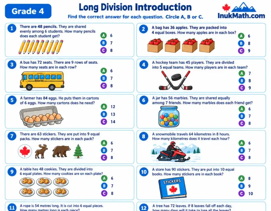 Long Division Introduction – Grade 4 math worksheet (preview)