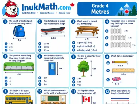 Metres – Grade 4 math worksheet preview