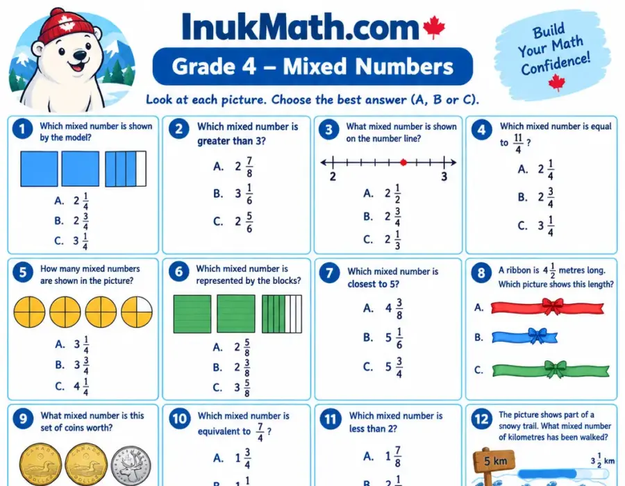 Mixed Numbers – Grade 4 math worksheet (preview)