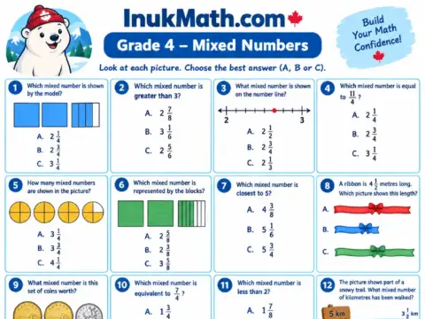 Mixed Numbers – Grade 4 math worksheet preview