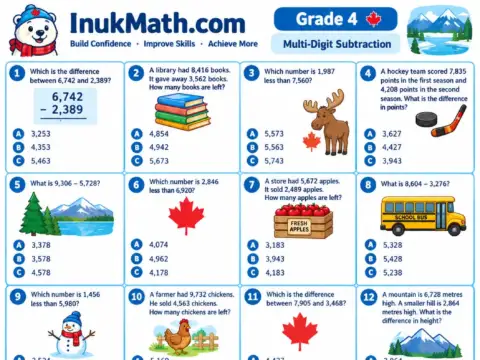 Multi-Digit Subtraction – Grade 4 math worksheet preview