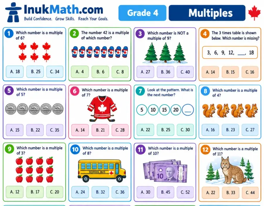 Multiples – Grade 4 math worksheet (preview)