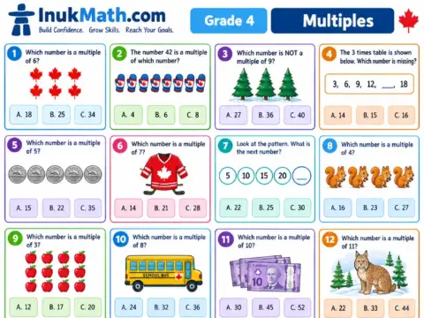 Multiples – Grade 4 math worksheet preview