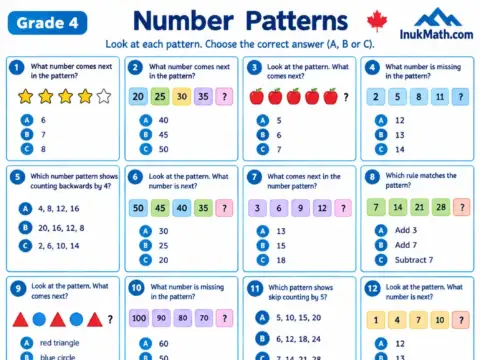Number Patterns – Grade 4 math worksheet preview