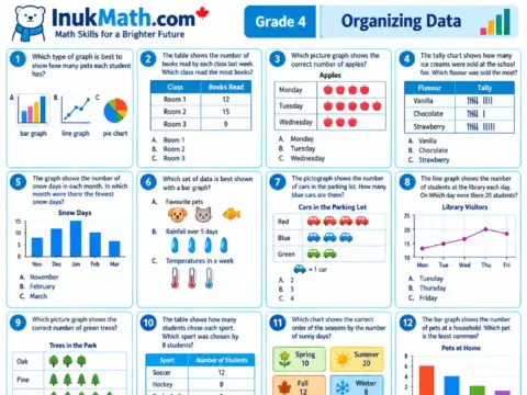 Organizing Data – Grade 4 math worksheet preview