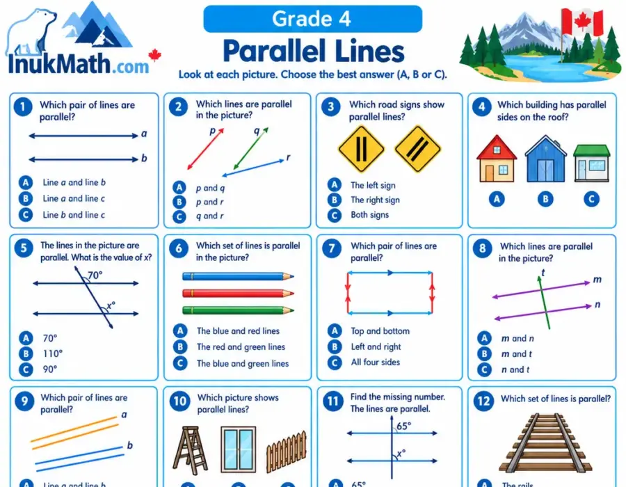 Parallel Lines – Grade 4 math worksheet (preview)
