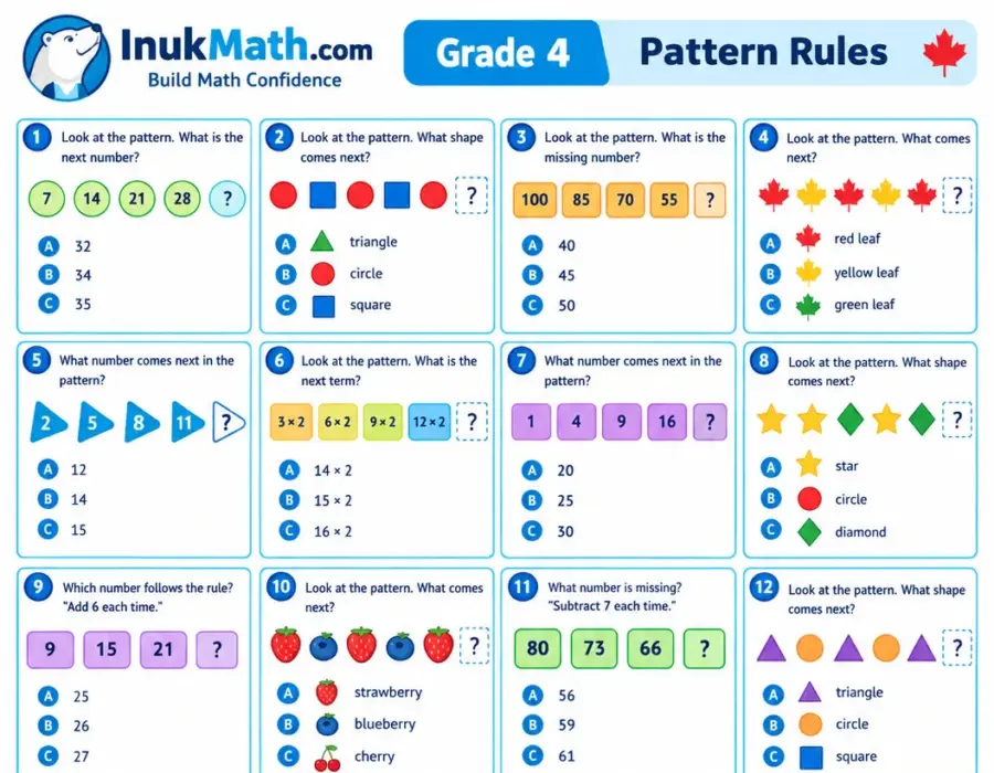 Pattern Rules – Grade 4 math worksheet (preview)