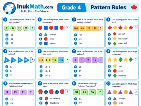Pattern Rules – Grade 4 math worksheet preview