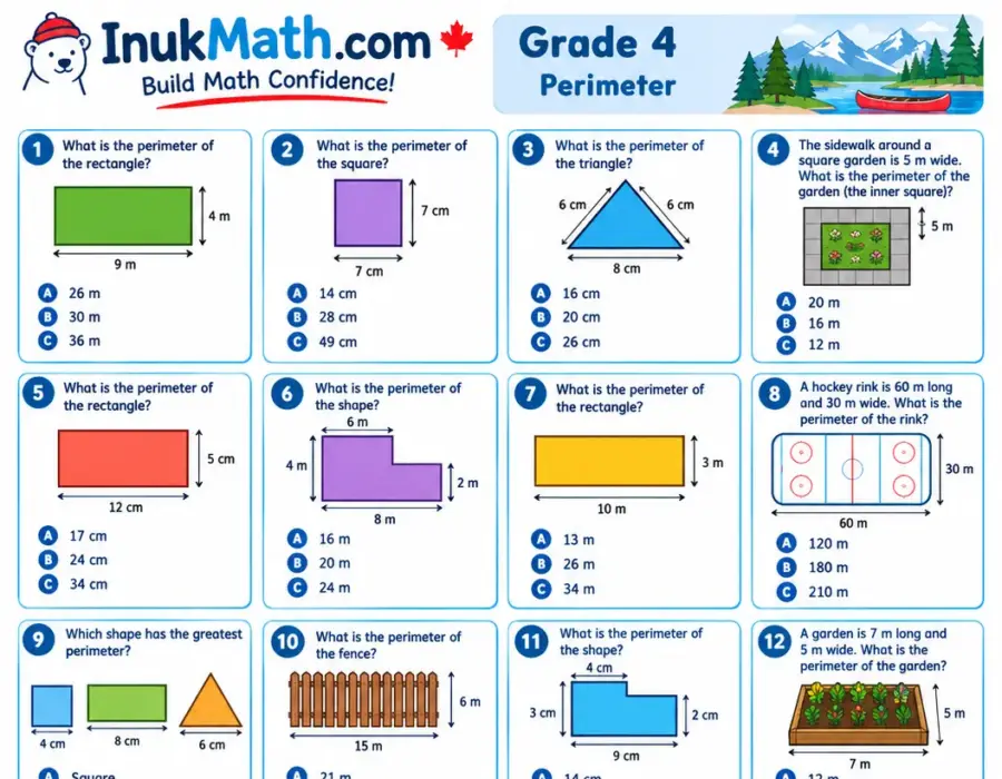 Perimeter – Grade 4 math worksheet (preview)