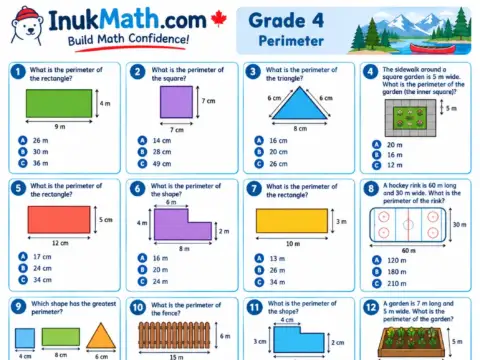 Perimeter – Grade 4 math worksheet preview