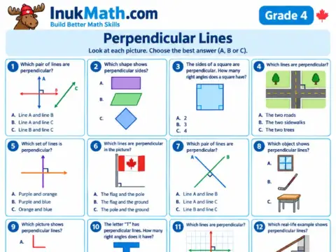 Perpendicular Lines – Grade 4 math worksheet preview