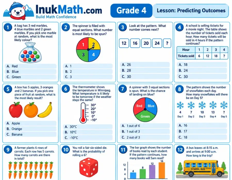 Predicting Outcomes – Grade 4 math worksheet (preview)