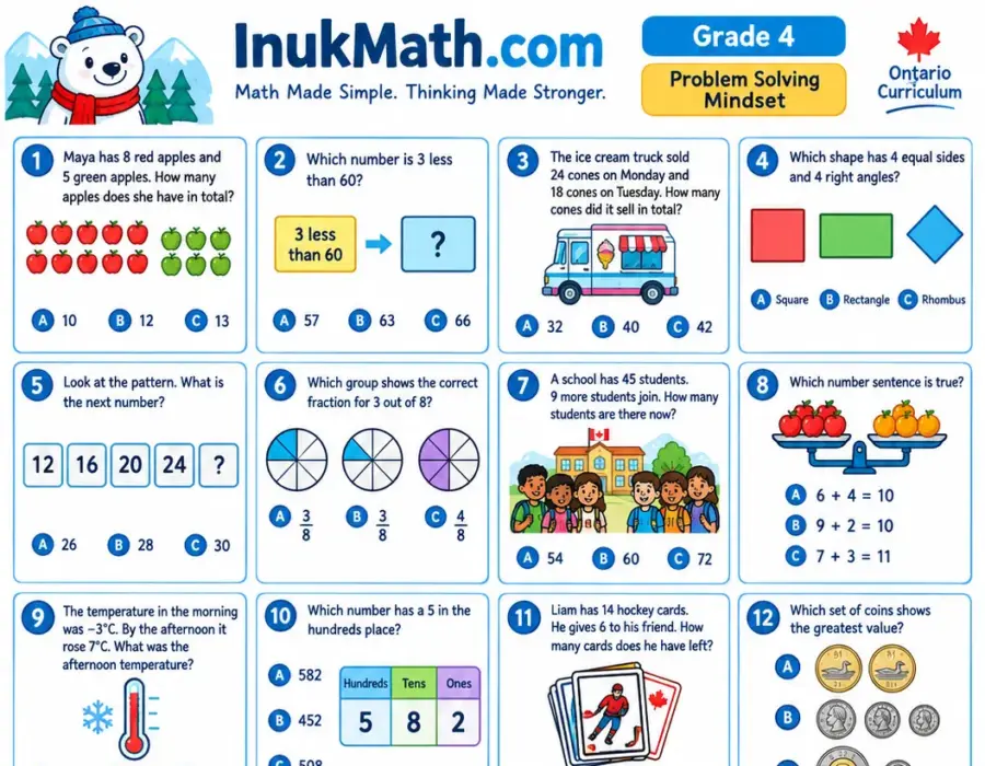 Problem Solving Mindset – Grade 4 math worksheet (preview)
