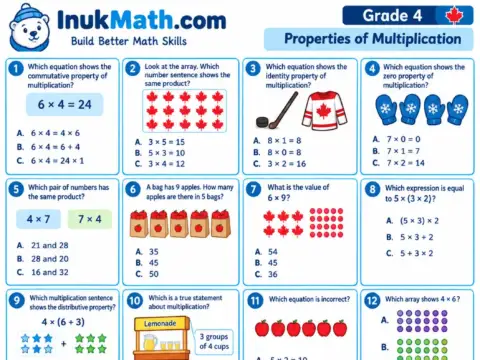 Properties of Multiplication – Grade 4 math worksheet preview