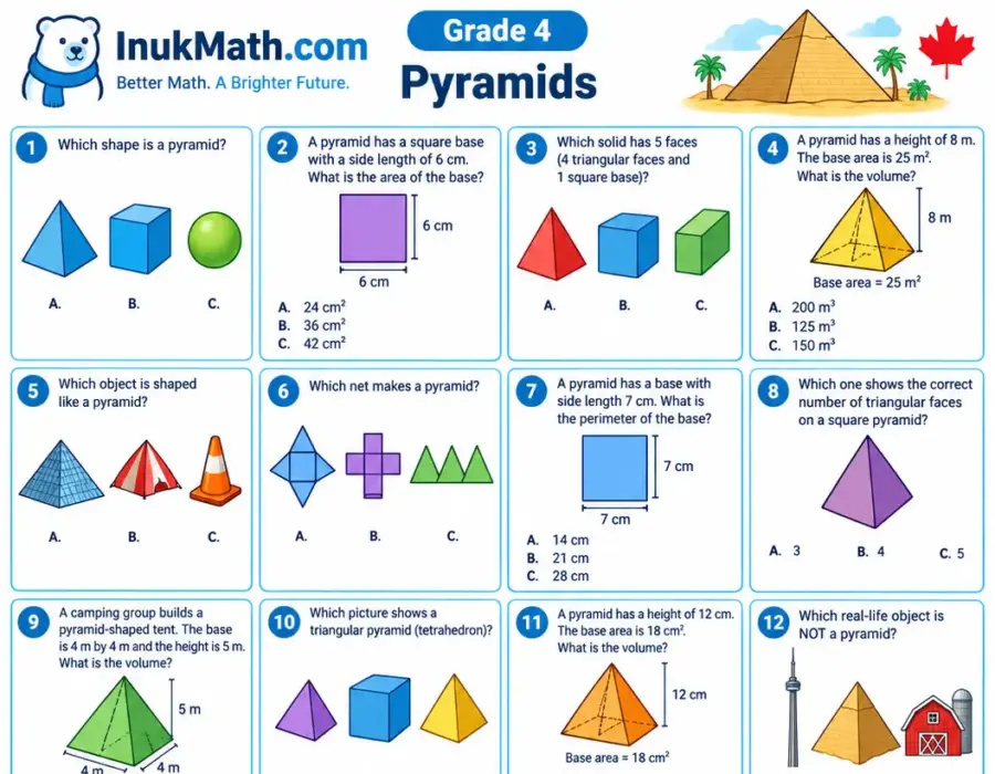 Pyramids – Grade 4 math worksheet (preview)