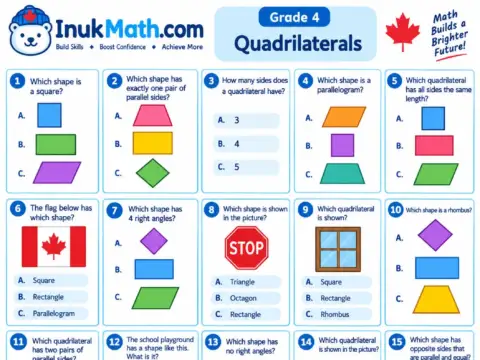 Quadrilaterals – Grade 4 math worksheet preview