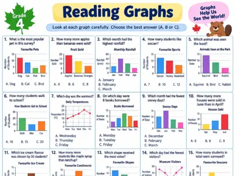 Reading Graphs – Grade 4 math worksheet preview