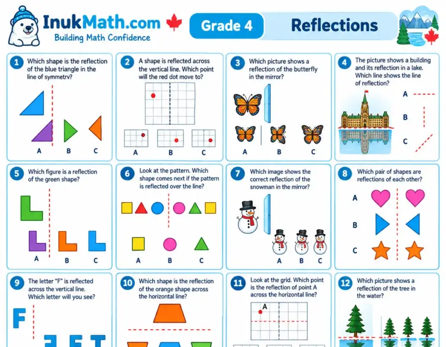 Reflections – Grade 4 math worksheet (preview)