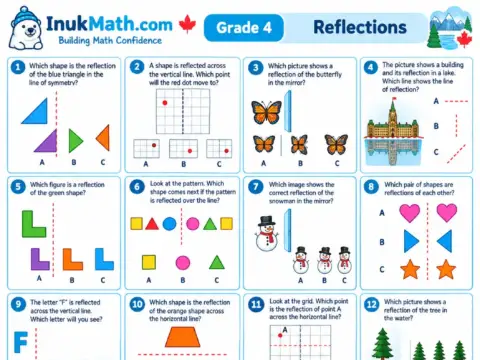 Reflections – Grade 4 math worksheet preview
