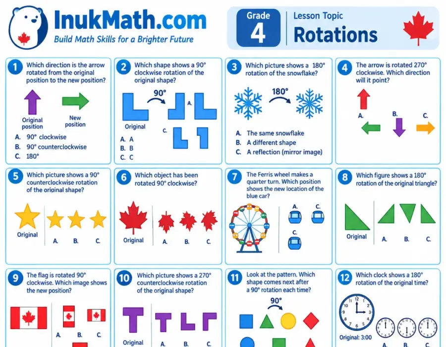 Rotations – Grade 4 math worksheet (preview)