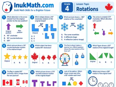 Rotations – Grade 4 math worksheet preview