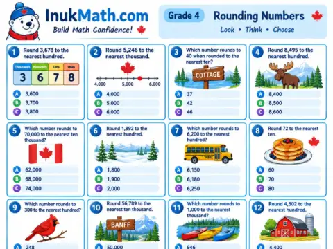 Rounding Numbers – Grade 4 math worksheet preview