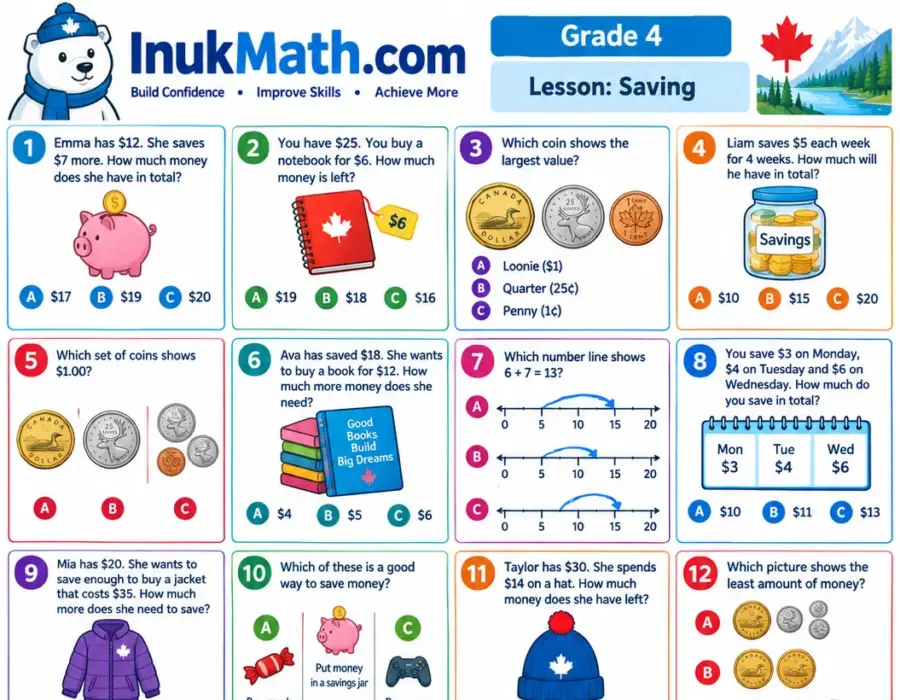 Saving – Grade 4 math worksheet (preview)