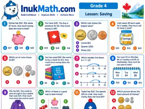 Saving – Grade 4 math worksheet preview