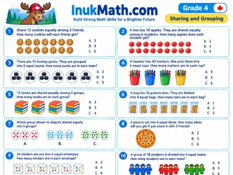 Sharing and Grouping – Grade 4 math worksheet preview