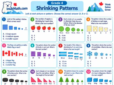 Shrinking Patterns – Grade 4 math worksheet preview