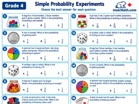 Simple Probability Experiments – Grade 4 math worksheet preview