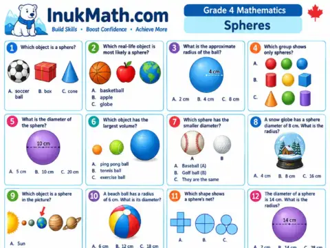 Spheres – Grade 4 math worksheet preview