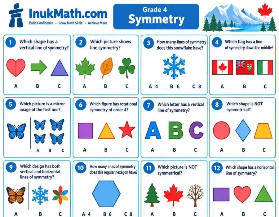 Symmetry – Grade 4 math worksheet (preview)