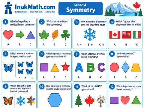 Symmetry – Grade 4 math worksheet preview