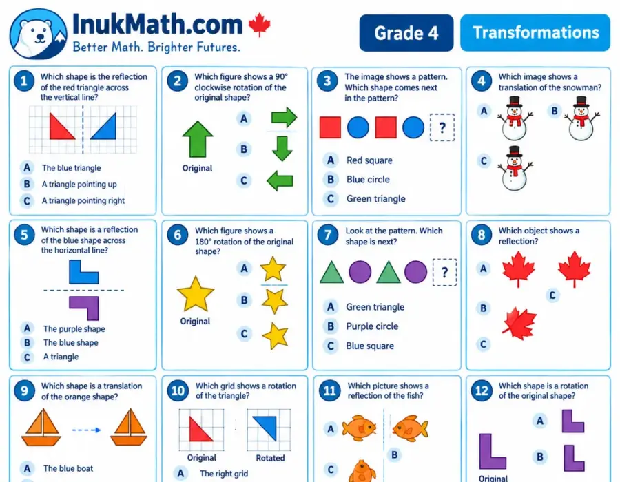 Transformations – Grade 4 math worksheet (preview)