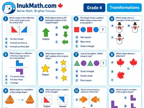 Transformations – Grade 4 math worksheet preview