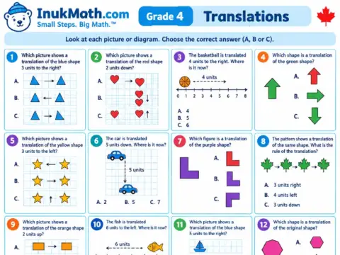 Translations – Grade 4 math worksheet preview