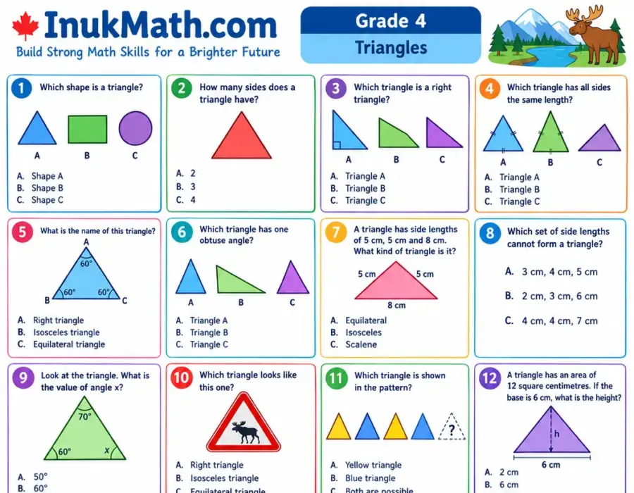 Triangles – Grade 4 math worksheet (preview)