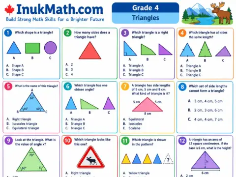 Triangles – Grade 4 math worksheet preview