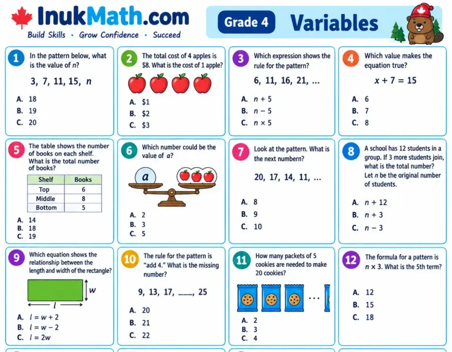 Variables – Grade 4 math worksheet (preview)