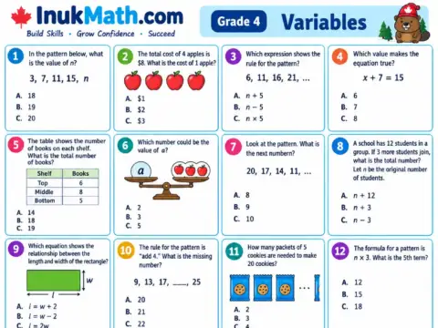 Variables – Grade 4 math worksheet preview