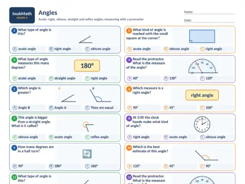 Angles – Grade 5 math worksheet preview