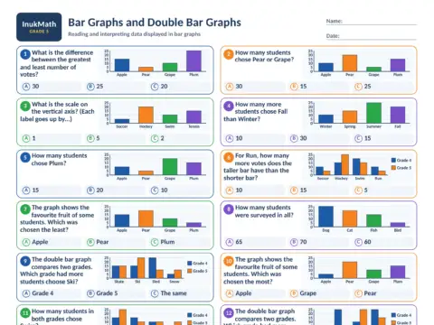 Bar Graphs and Double Bar Graphs – Grade 5 math worksheet preview