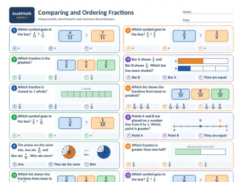 Comparing and Ordering Fractions – Grade 5 math worksheet preview