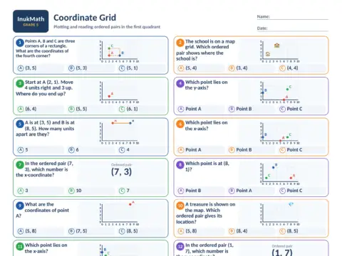 Coordinate Grid – Grade 5 math worksheet preview